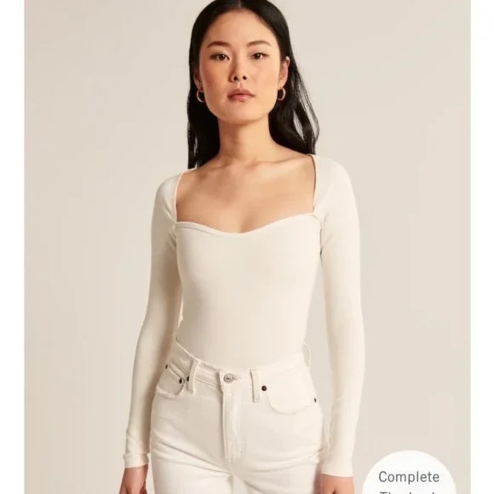 Abercrombie & Fitch Sweetheart Neckline White Cream Bodysuit